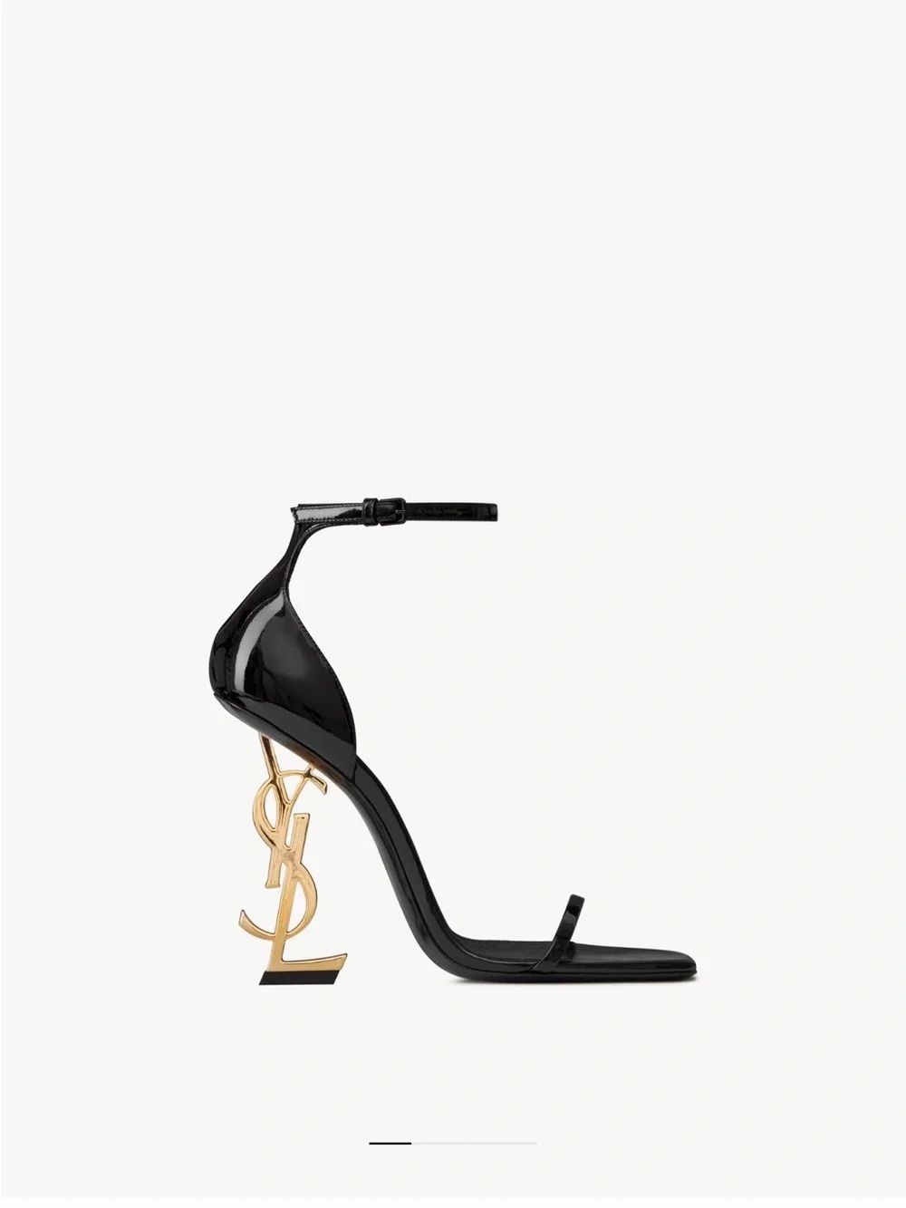Saint Laurent Black Patent Leather Ankle-Strap Heels with Gold-Tone Logo Heel - Picture 4 of 4